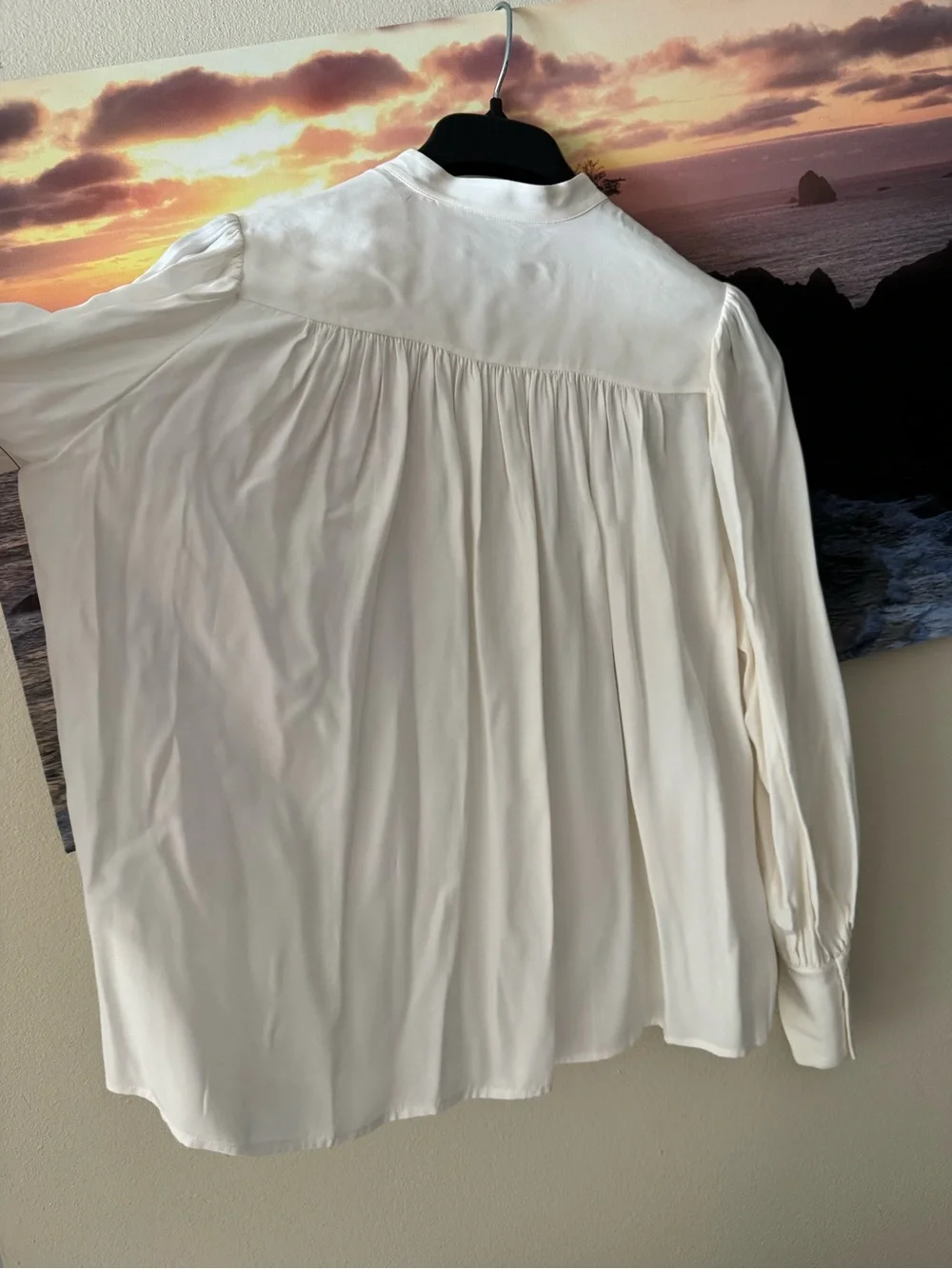 Frame Denim Ivory Pleated Band-Collar Button-Down Chloe Silk Blouse/ S/ NWT - Picture 8 of 14